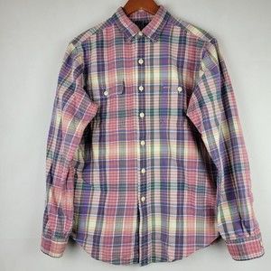 Polo Ralph Lauren Shirt Mens Large Plaid Double Chest Pocket Long Sleeve Oxford